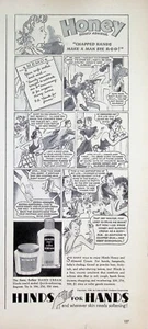 VINTAGE 1940s Print Ad ~ Hinds Hand Cream ~ Chapped Hands Make A Man See R-E-D! - Picture 1 of 1