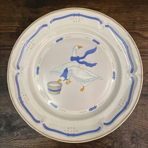 NEWCOR Stoneware 10.5" Dinner Plate #6005 Countryside Geese Blue Border Kitschy - Picture 1 of 6