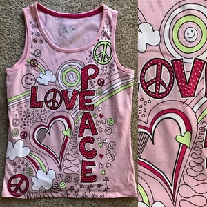 JUSTICE Vintage Y2K Peace and Love RHINESTONE TANK TOP Size Medium 12 - Picture 1 of 3