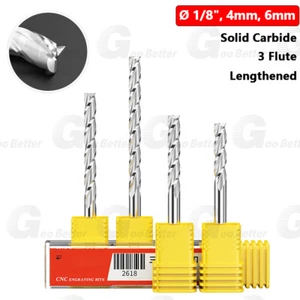 1/8" 4mm 6mm Solid Carbide 3 Flute Spiral End Mill Router Bit for MDF Lengthened - Picture 1 of 35