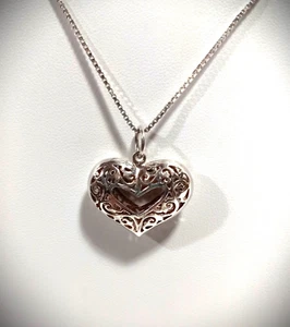 Heart Necklace 925 Sterling Silver On Silver Long Chain 12.25"L Italy Vintage - Bild 1 von 6