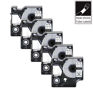 5xfor DYMO Rhino 3000 4200 Heat Shrink Tube 18055 Label Tape 0.47” for Cable 3:1 - Picture 1 of 11