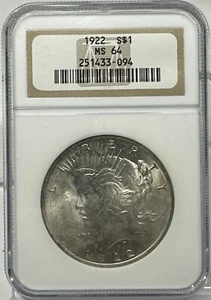 1922 Peace Silber Dollar MS64 NGC schöner goldener dezenter Ton - Bild 1 von 3