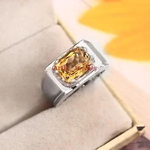 Natural Citrine Gemstone With 925 Sterling Silver Ring for Men's #205 - Picture 1 of 10