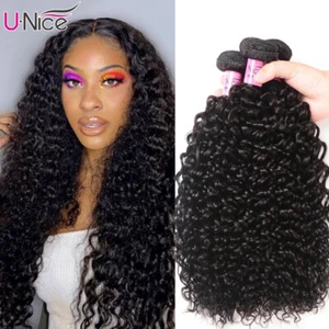 UNice Hair Indian Curly 1/3 Bundles Human Hair Extensions 100% Virgin Hair Weave - Picture 1 of 12
