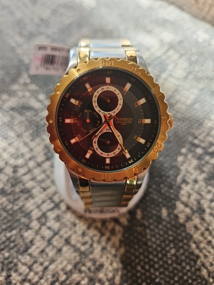 Reloj Hombre Armitron 20/4475 6P29 *Nuevo* Negro DORADO PLATA Foto 1 de 2