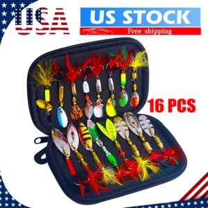16PCS Lot Fishing Lures Bait Metal Crankbait Blade Spinner Bait Spoon Bag Kit US - Picture 1 of 11