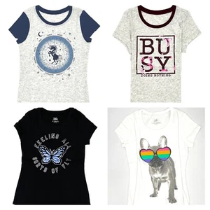 Justice Girls Short Sleeve Graphic Tee Shirt Butterfly Pug 8,12,14/16,16/18,20PL - Picture 1 of 10