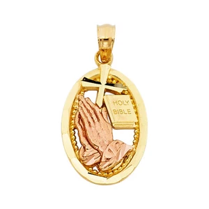 14K Two Tone Gold Religious Praying Hands Pendant - Picture 1 of 4