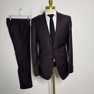 Joseph Abboud JOE Men 40L (42L Tag) Burgundy Wool Two-Piece Suit 31W Pants Solid - Picture 1 of 14