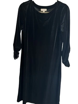 Платье-качели Susan Graver Velvet 3/4 с рюшовыми рукавами черное среднее - Изображение 1 из 4