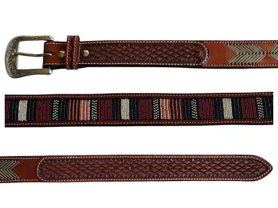 Cinturón Country Western Rodeo Multicolor Marrón Cuero Tooled Floral Billet Talla 34 Foto 1 de 4