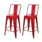 24&#39;&#39; Industrial Style High Back Metal Stool Red Kitchen Counter Height Stools