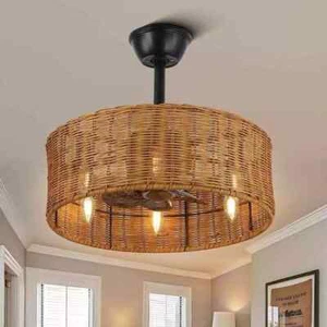 Oaks Aura Cora 20 in. Indoor Brown Rattan Wicker Scandi-Style Ceiling Fan - Picture 1 of 10