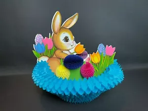 Vintage Pfeife Wabenhase Kaninchen im Osterkorb Nest Ei Herzstück - Bild 1 von 8