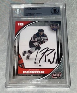 Jayden Perron signiert 2023 Chicago Stahl #18 Rookie Karte RC Beckett - Bild 1 von 3