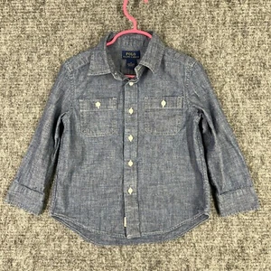 Polo Ralph Lauren Shirt Boys 4 Blue Cotton Button-Up Long-Sleeve Formal Casual - Picture 1 of 7