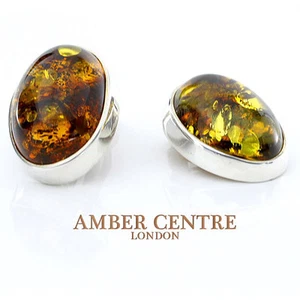 Clip on Earrings Green German Baltic Amber 925 Silver Handmade CL021 RRP£125!!! - Picture 1 of 5
