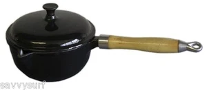 Sartén sartén de hierro fundido esmaltada negra con tapa olla cacerola esmaltada - Imagen 1 de 2