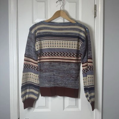 vintage You Babes striped sweater Buttons top size L 70s 1980s - Image 1 of 4