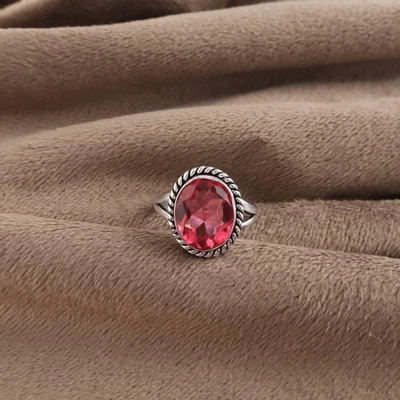 Pink Tourmaline Gemstone 925 Sterling Silver Handcrafted Jewelry Ring For Women - Image 1 of 4
