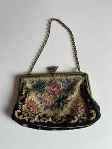 Petit Point Tasche Handtasche Hand Bag alt vintage Stickerei Krone Verschluss - Bild 1 von 3