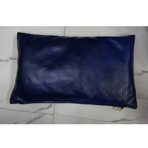 100% Real Lambskin Leather Cushion Cover Handmade Housewarming NAVY BLUE  - Picture 1 of 5