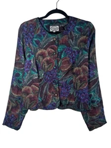 Vintage 80s Marion Donaldson Blouse Fruit Pattern Multicolour Button Up S - Picture 1 of 9