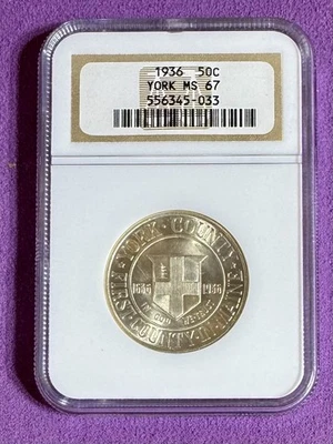 1936 York Commemorative Silver Half Dollar 50C NGC MS 67 Superb RARE Gem 🎄 - Image 1 of 2