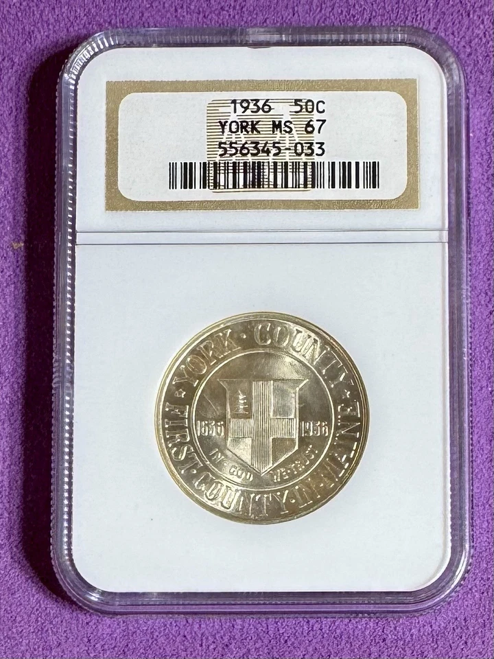 1936 York Commemorative Silver Half Dollar 50C NGC MS 67 Superb RARE Gem 🎄 - Image 1 of 2