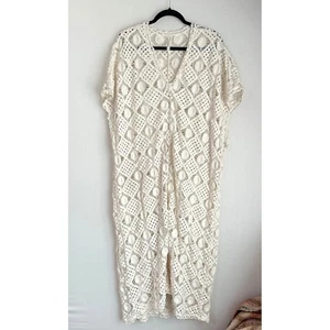Anthropologie Crochet Cover Up M/L Cream Cotton Open Knit Beach Boho Chic - Picture 1 of 9