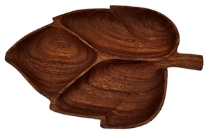 Vintage 13 x 9 Monkey Pod Holz Blätter 3 Fächer Servier Snack Schale Philippinen - Bild 1 von 12