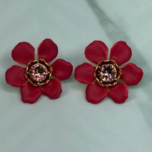 J Crew Full Bloom Floral Pink & Crystal Stud Earrings - Picture 1 of 5