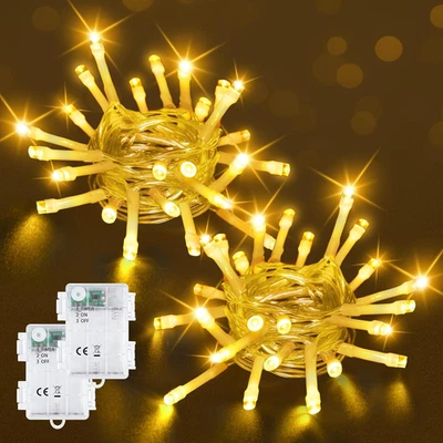 Luci Albero di Natale 2 Pezzi 2M 20 LED a Batteria Bianco Caldo Interno Esterno - Immagine 1 di 4