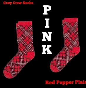 Pink Victoria's Secret Red Pepper karierte gemütliche Crew-Socken neu mit Etikett 2 Paar Einheitsgröße - Bild 1 von 11