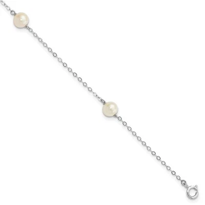 Pulseira de ouro branco 14k 5-6mm pérola cultivada redonda branca 3 estações 7,25" - Imagem 1 de 3