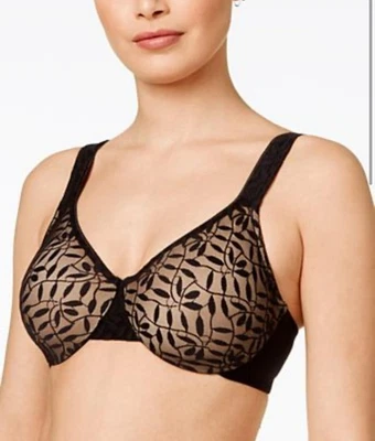 Olga by Warner's Bra Womens 36D Black Beige Embroidered Leaf Underwire Full Cup - Image 1 of 4