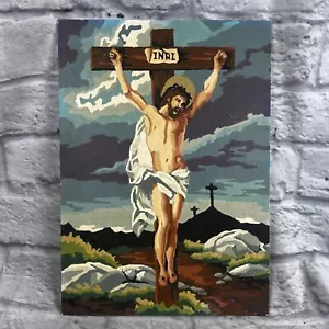 Vtg Inri Jesus Crucifixion Paint By Number Finished PBN 14x10 Unframed Easter - Picture 1 of 2