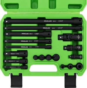18 Pcs Impact Socket Extension Set Tools Swivel Universal Joint Deep 1/4", 3/8", - Picture 1 of 12