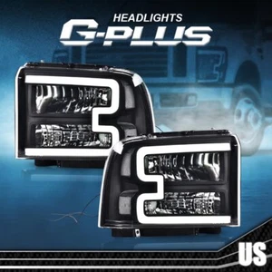 LED DRL Clear/Black Headlights Fit For 05-07 Ford F250 F350 F450 F550 Super Duty - Picture 1 of 10