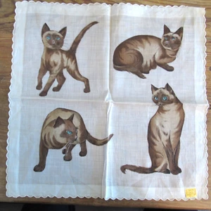Vintage KIMBALL Taschentuch Siamkatzen 100% Baumwolle 14 x 14 Swiss - Bild 1 von 4