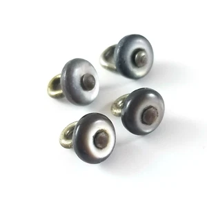 Four Antique Mother Of Pearl Buttons Metal Loop Shank - Picture 1 of 7