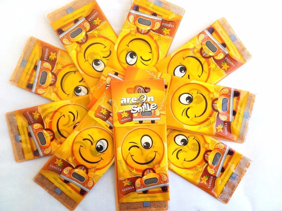 10 x Areon Smile :) Deodoranti per auto VANIGLIA per profumo di taxi Happy Ho...