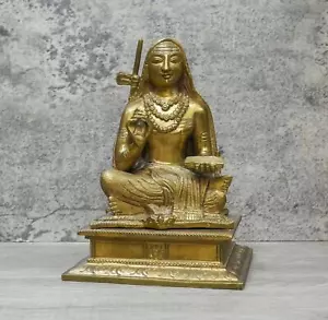 Vintage Brass Adi Shankaracharya Vedanta Philosophy Guru Statue Idol - 8.5" Tall - Picture 1 of 10