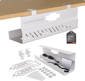 No-Drill Under Desk Cable Tray – Cable & Cord Organizer (White, 1 Piece) - Picture 1 of 7