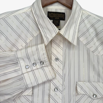 Camisa Occidental Buffalo Country Para Hombres Talla 2XL Beige Hilo Metálico Perla A Presión Foto 1 de 4