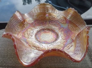 Carnival Glass Fenton Two Flowers Marigold Ruffled 3 Toe Footed Bowl - Picture 1 of 6