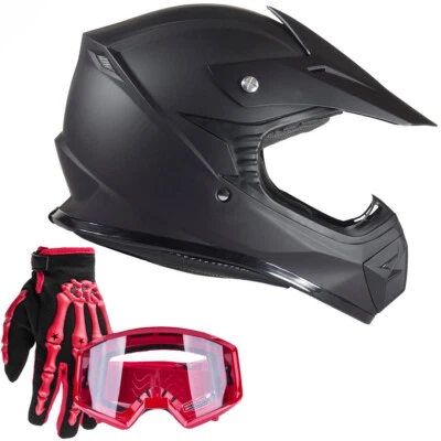 Kids Motocross Matte Black Helmet Youth Combo Goggle Gloves DOT ATV Riding Gear  - Image 1 of 4