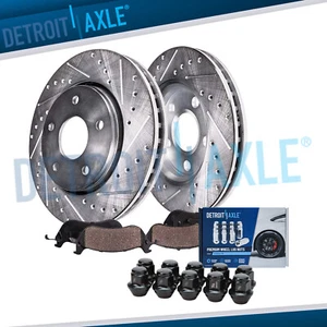 Front Drilled Rotors + Brake Pads with 10pc Lug Nuts for Ford Fusion Lincoln MKZ - Picture 1 of 7