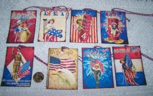 8-Vintage-Primitivo-Americano-Patriótico-Diario-Cartutería de lino-Regalo-Colgar-Etiquetas - Imagen 1 de 1